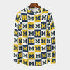 Michigan Wolverines Stand Collar Shirt With Long Sleeve|110GSM Imitation Flax White varsity sports apparel