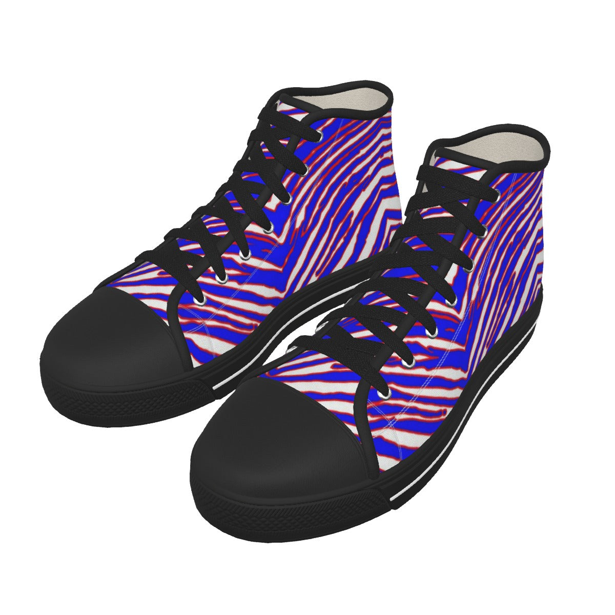 White Smoke Men's Black Sole Canvas Shoes – Red Blue White Zebra Game Day Style