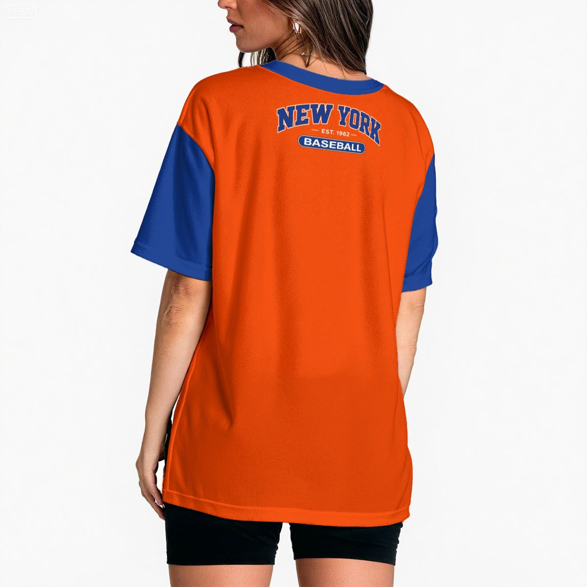White Smoke New York Baseball Orange Raglan T-Shirt with Blue Sleeves – Women’s Game Day Tee