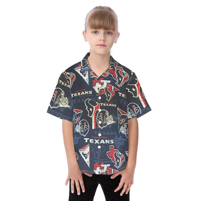 Houston Texans  Kid's Hawaiian Vacation Shirt navy red football back view game day look