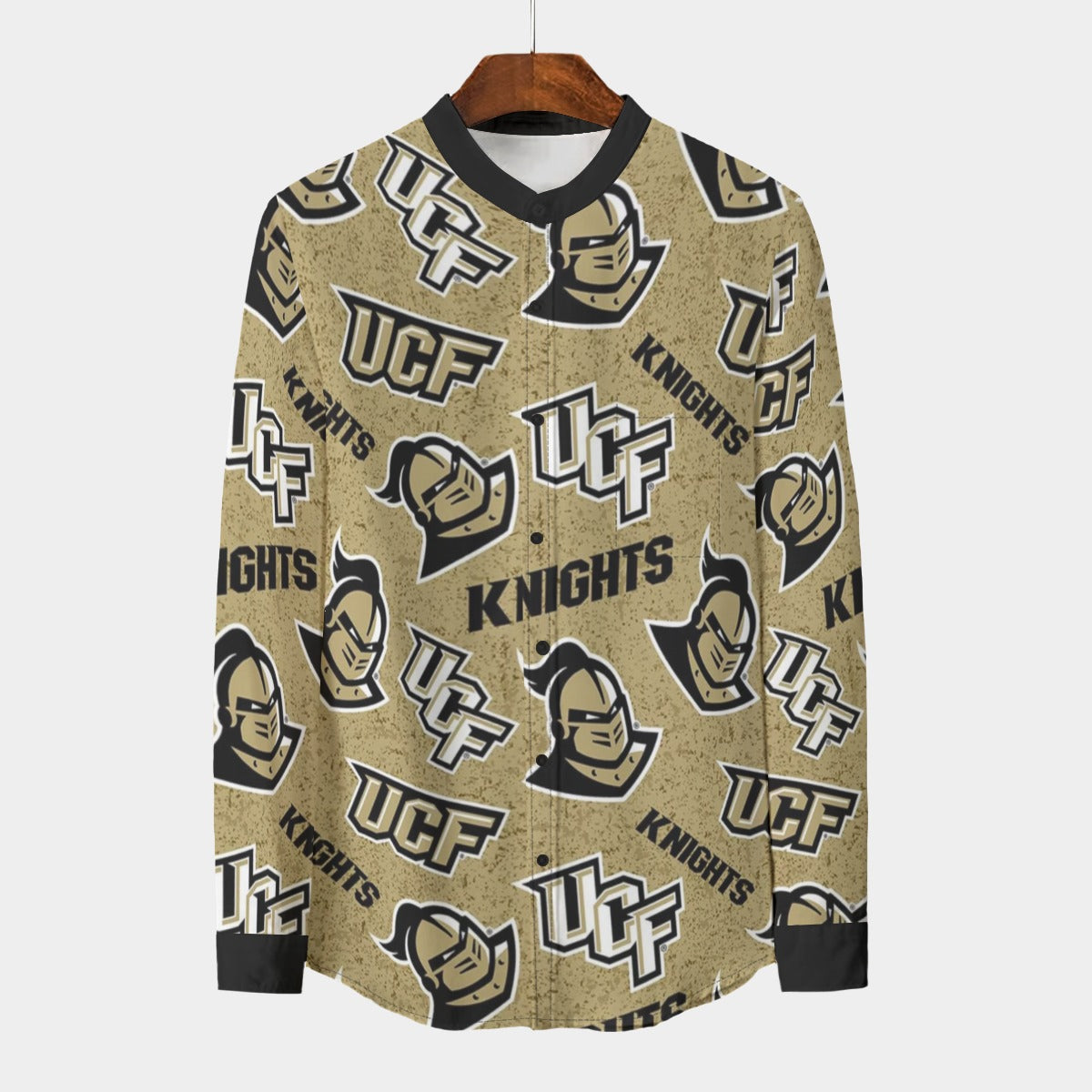 Central Florida - Knights Stand Collar Shirt With Long Sleeve|110GSM Imitation Flax White varsity game day apparel
