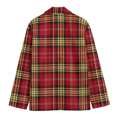 White Smoke San Francisco Football Plaid Blazer – Red and Gold Flat Lapel Casual Game Day Jacket