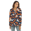 White Smoke Chicago Football Women’s Camo Quarter Zip – Navy Orange Game Day Pullover Jacket