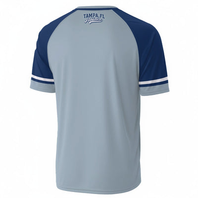 Dark Gray Tampa FL Athletics T Shirt Light Blue and Navy Varsity Style