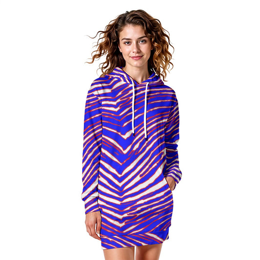 Buffalo football Women's Heavy Fleece Long Hoodie – Red Blue White Zebra Game Day Style