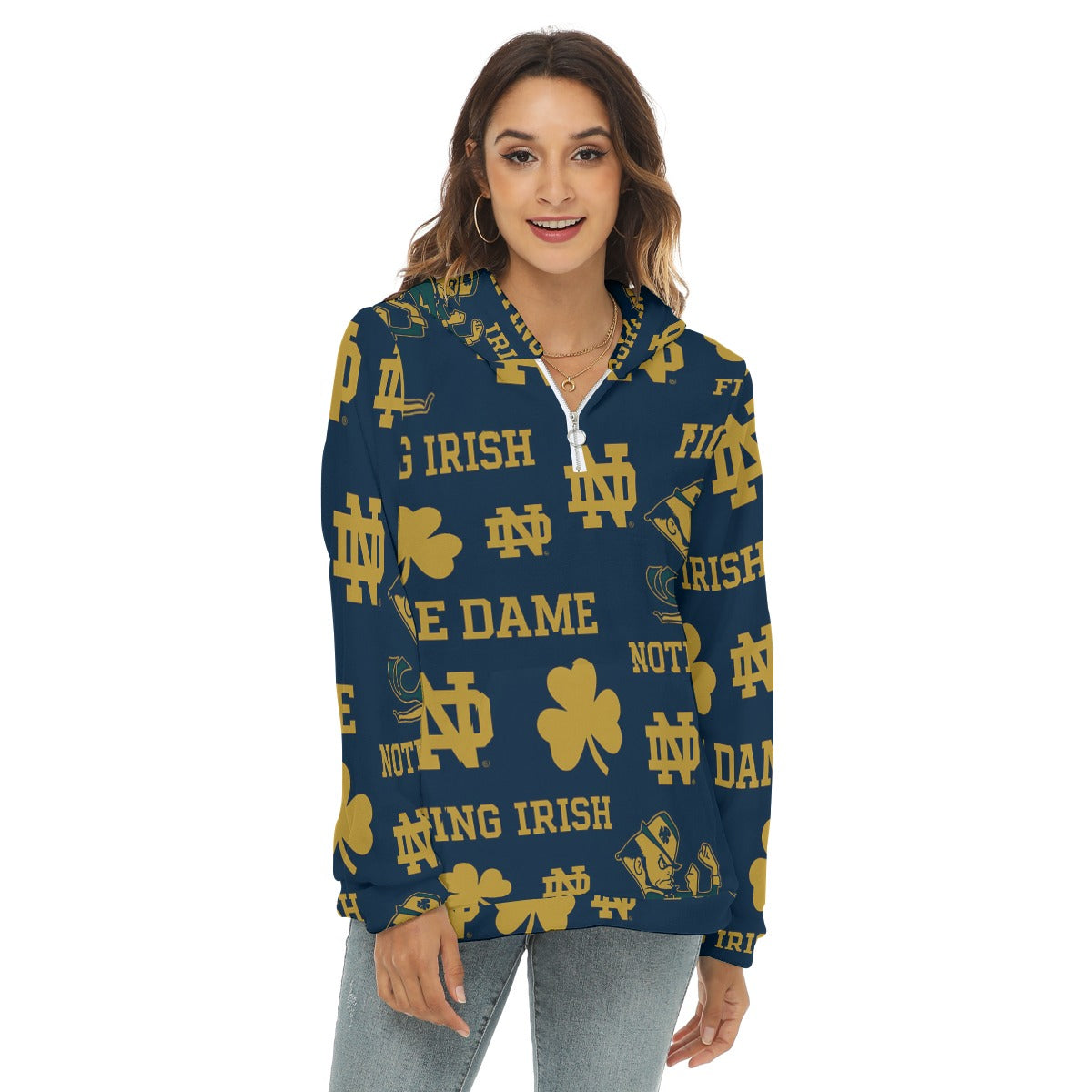 Notre Dame - Fighting Irish Women's Borg Fleece Hoodie With Half Zip White varsity sports apparel