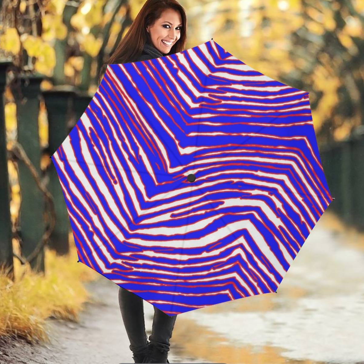 Buffalo football Umbrella – Red Blue White Zebra Game Day Style – sportswear style, lightweight game day shirt, image 1.0