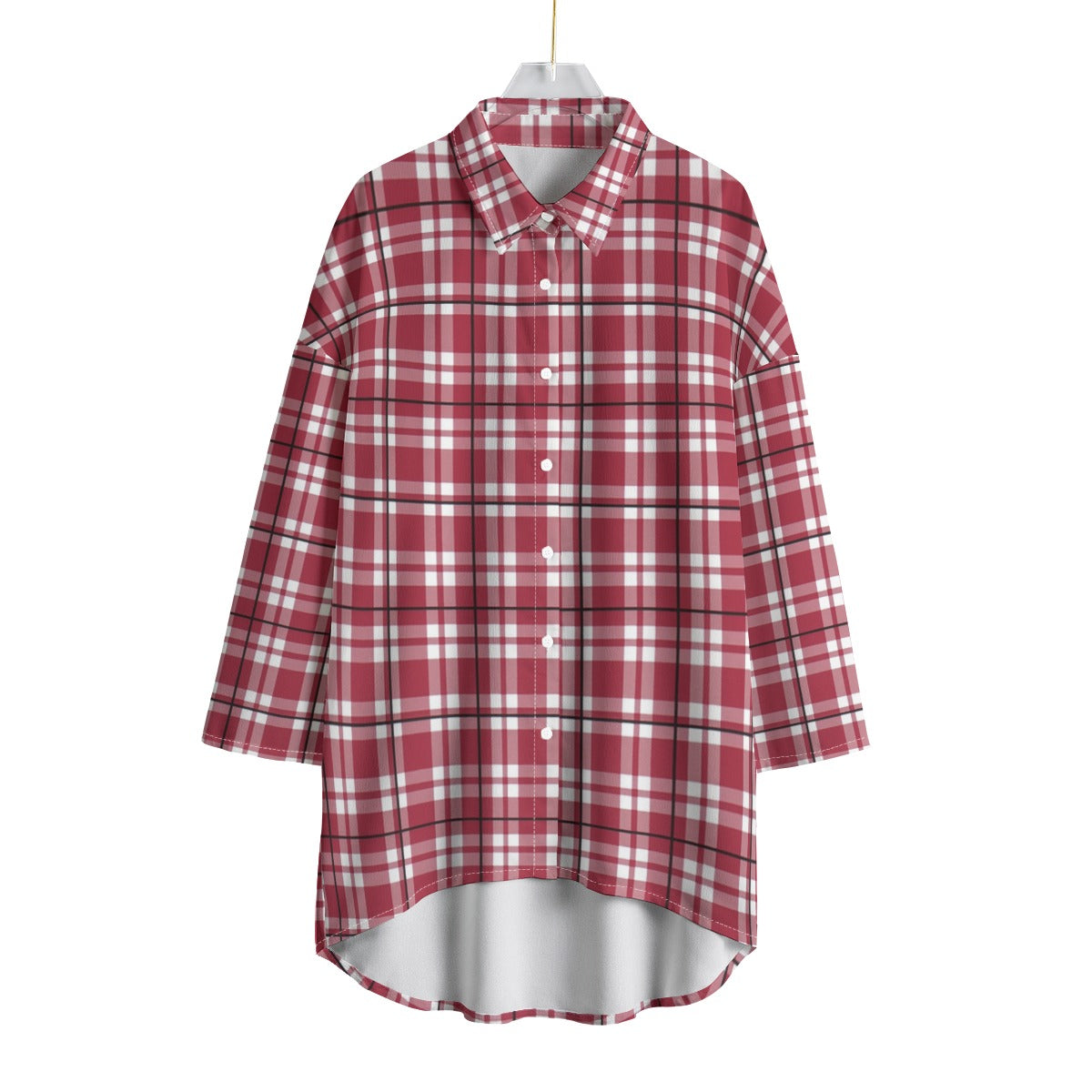 Alabama Crimson Tide Tartan Plaid Crimson White Women's Chiffon Shirt With Elbow Sleeve streetwear fashion product image 3