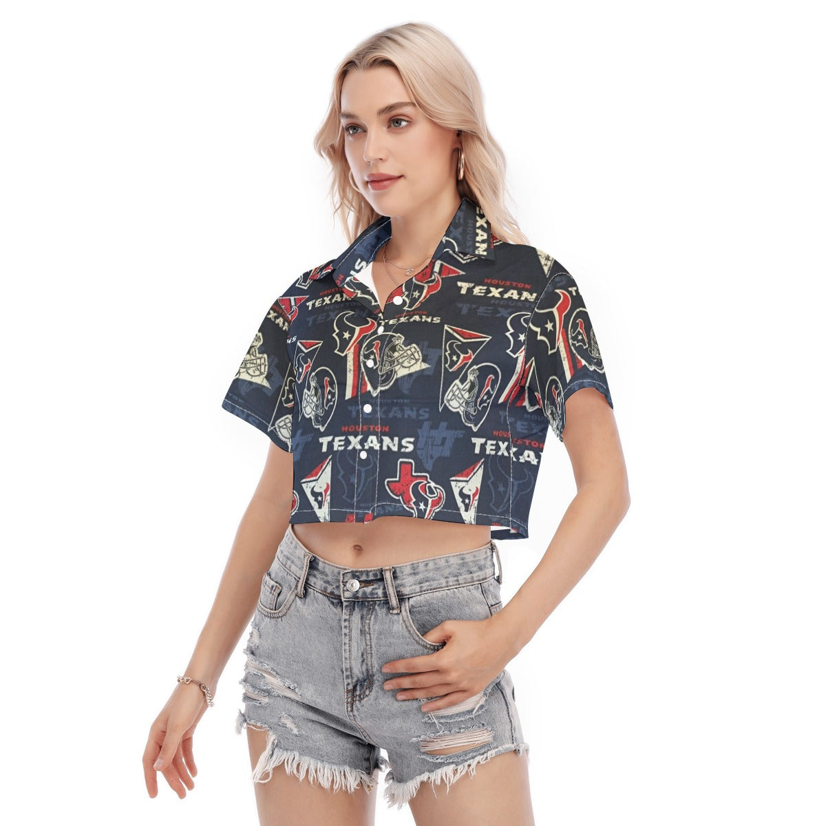 houston-texans-womens-cropped-shirt navy red football side view classic fit