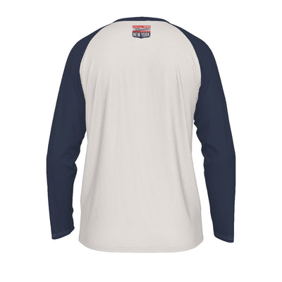 Light Gray New York Baseball Raglan Long Sleeve Shirt – Athletic Champion 1986 Vintage Varsity Design, White Bo