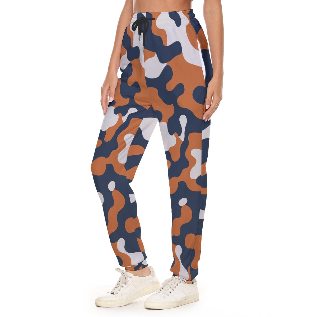 White Smoke Chicago Football Women’s Camo Joggers – Navy Orange Game Day Sweatpants