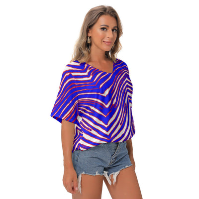 White Smoke Buffalo Football Women's Bat Sleeves V-Neck Blouse – Chic Game Day Statement Top