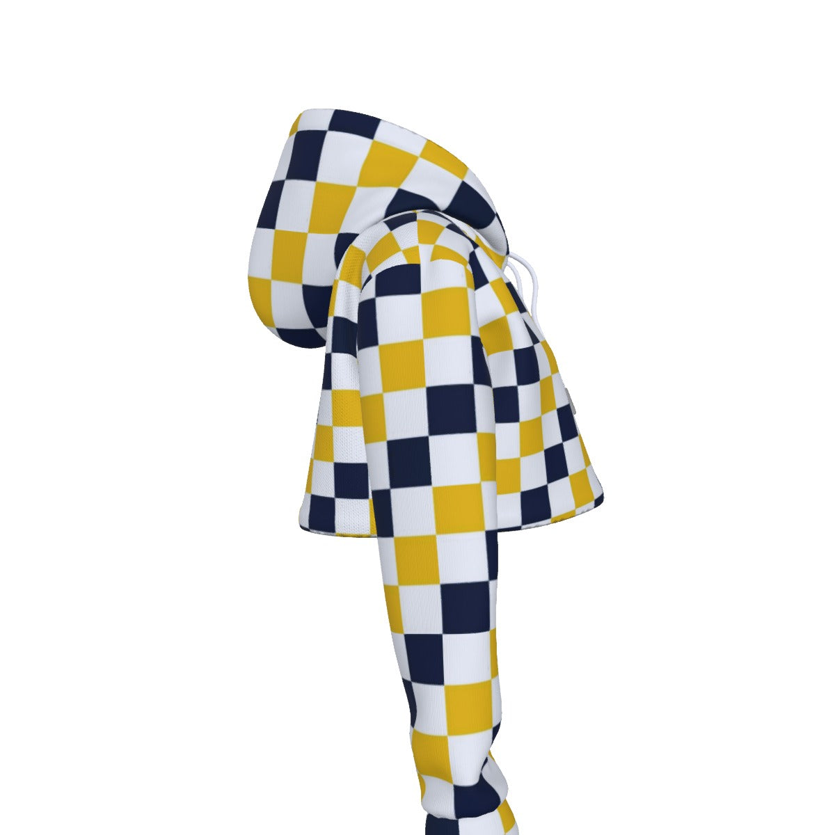 White Smoke Michigan Checker Women’s Crop Hoodie – Maize and Blue Cropped Football Streetwear Sweatsh