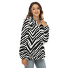 White Smoke Las Vegas Football Zebra Women's Borg Fleece Hoodie With Half Zip – Black and White Game Day Streetw