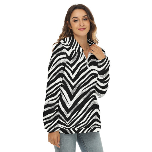 Las Vegas Football Zebra Women's Borg Fleece Hoodie With Half Zip – Black and White Game Day Streetw