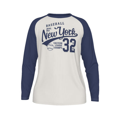 New York Baseball Raglan Long Sleeve Shirt – White and Navy Varsity Athletic Design Est. 1903 – breathable comfort wear, breathable comfort wear, image 1.0