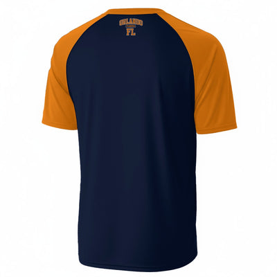 White Smoke Orlando Florida Navy and Orange V Neck T Shirt – Varsity Athletic FL Tee