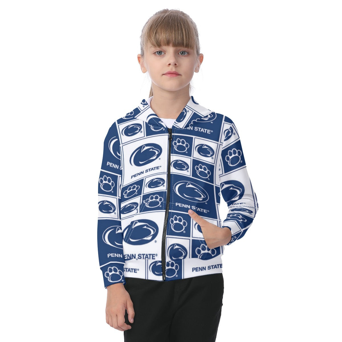Penn State - Nittany Lions Kid's Zip-up Hoodie With Patch Pocket White varsity sports apparel
