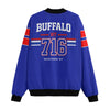 White Smoke Buffalo NY 716 Blue Football Style Bomber Jacket – Western New York Game Day Streetwear