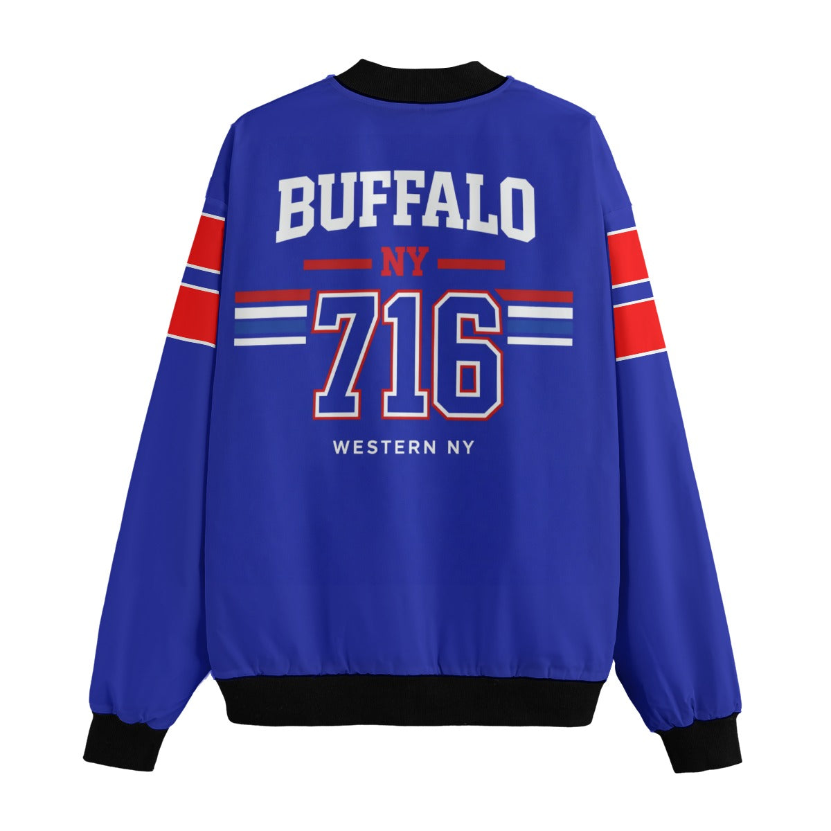 Buffalo NY 716 Blue Football Style Bomber Jacket – Western New York Game Day Streetwear