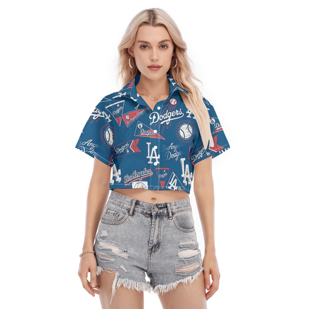 Los Angeles Dodgers Women's Cropped Shirt los angeles dodgers baseball fan apparel game day outfit