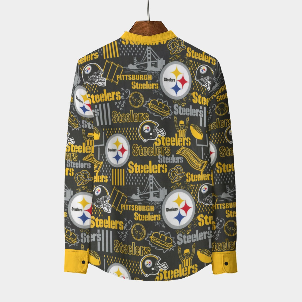 Pittsburgh Steelers Men's Stand Collar Shirt With Long Sleeve|110GSM Imitation Flax