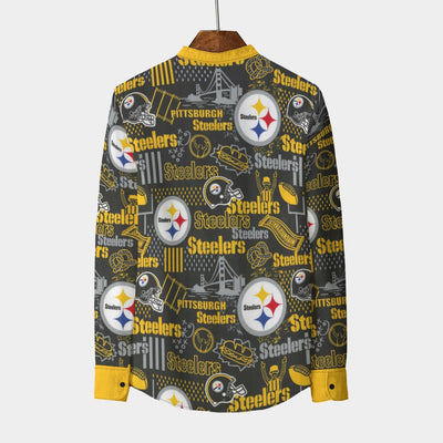 Pittsburgh Steelers Men's Stand Collar Shirt With Long Sleeve|110GSM Imitation Flax