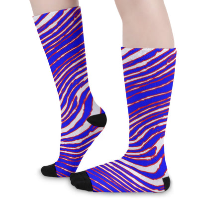 🟥🟦 Red Blue Zebra Game Day Socks – Buffalo-Inspired Retro Football Style – breathable comfort wear, nfl fan apparel, image 1.0