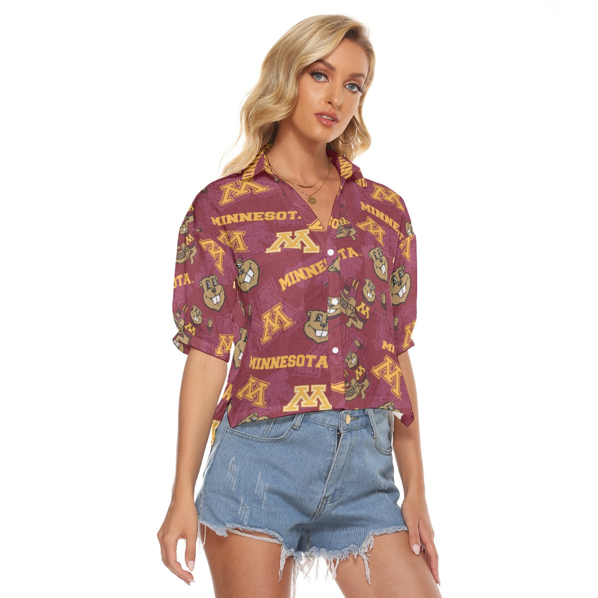 Minnesota Golden Gophers Women's V-neck Shirts White varsity sports apparel