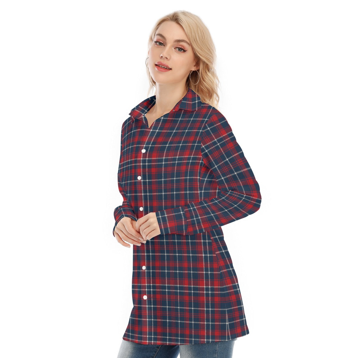 Arizona Wildcats Tartan Plaid Navy Red Women's Long Shirt