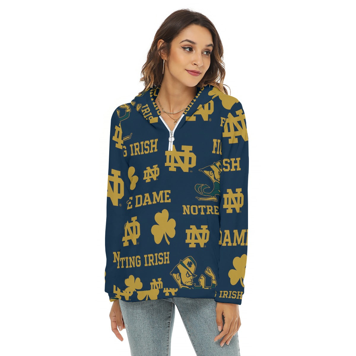 Notre Dame - Fighting Irish Women's Borg Fleece Hoodie With Half Zip White varsity sports apparel