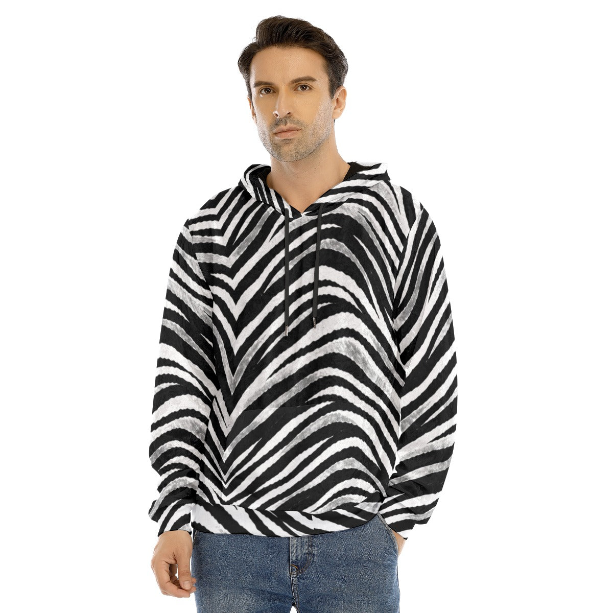 Las Vegas Football Zebra Men's Pullover Hoodie | Velvet – Black and White Game Day Streetwear – football shirt, lightweight game day shirt, image 1.0