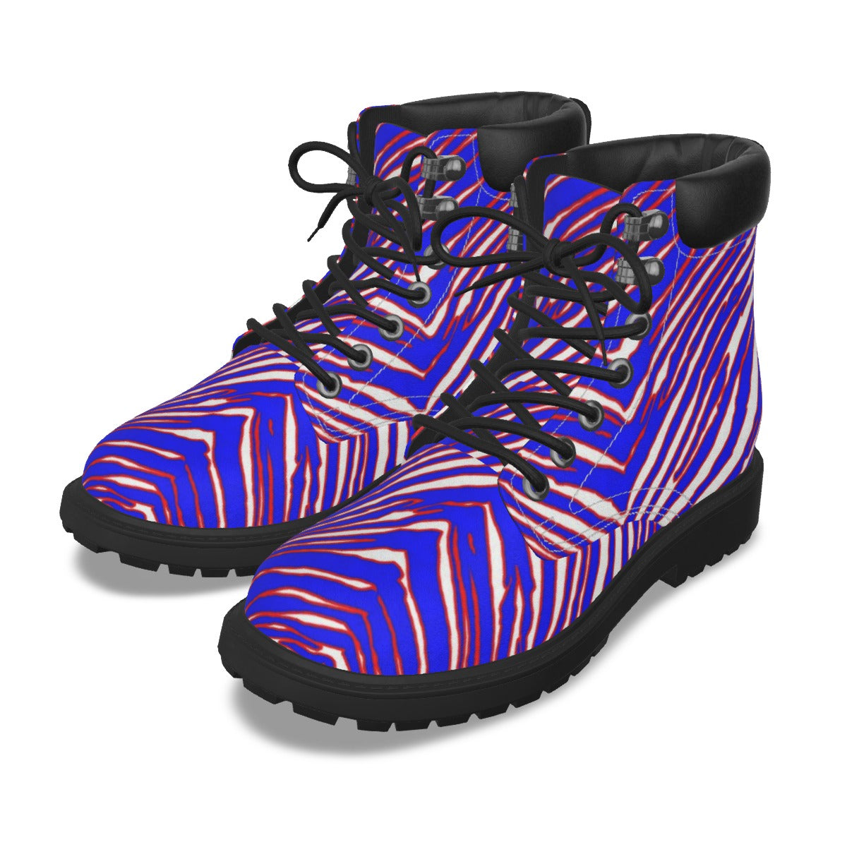 White Smoke All-Over Print Men's Short Boots – Red Blue White Zebra Game Day Style