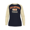 San Antonio Texas 1718 Navy Blue and Cream Long Sleeve Shirt Men Orange Varsity Raglan Tee – nfl fan apparel, breathable comfort wear, image 1.0