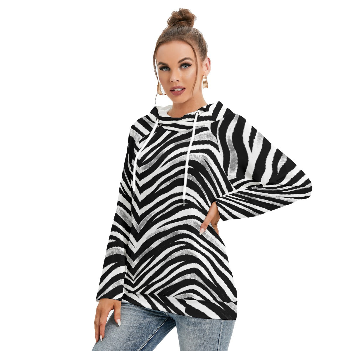 Las Vegas Football Zebra Women's Hoodie With Double Hood – Black and White Game Day Streetwear
