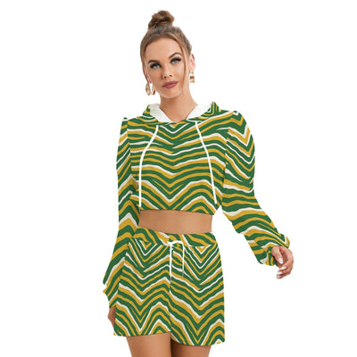 Green Bay Football Yellow Green Women’s Micro Fleece Hoodie and Shorts Set – Game Day Streetwear – nfl fan apparel, football shirt, image 1.0