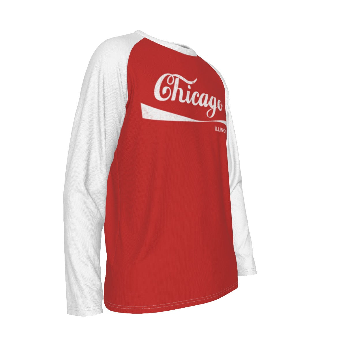 Chicago Illinois Red and White Shirt – Vintage Script Long Sleeve Raglan Tee