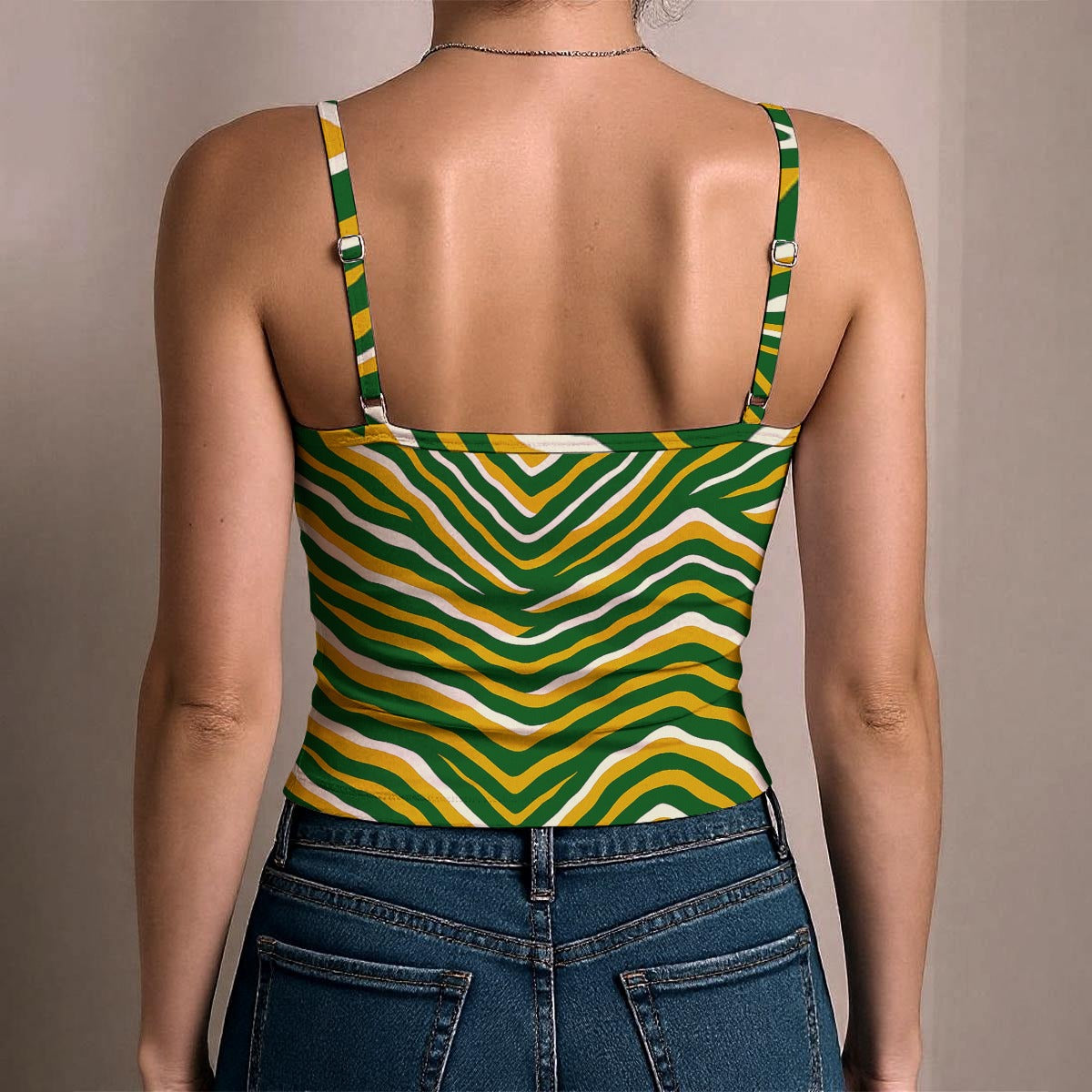 Rosy Brown Green Bay Football Yellow Green Women’s Spaghetti Strap Tank Top – Game Day Streetwear