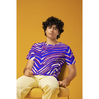 Dark Goldenrod Buffalo Football O-Neck T-Shirt – Red Blue White Zebra Game Day Style