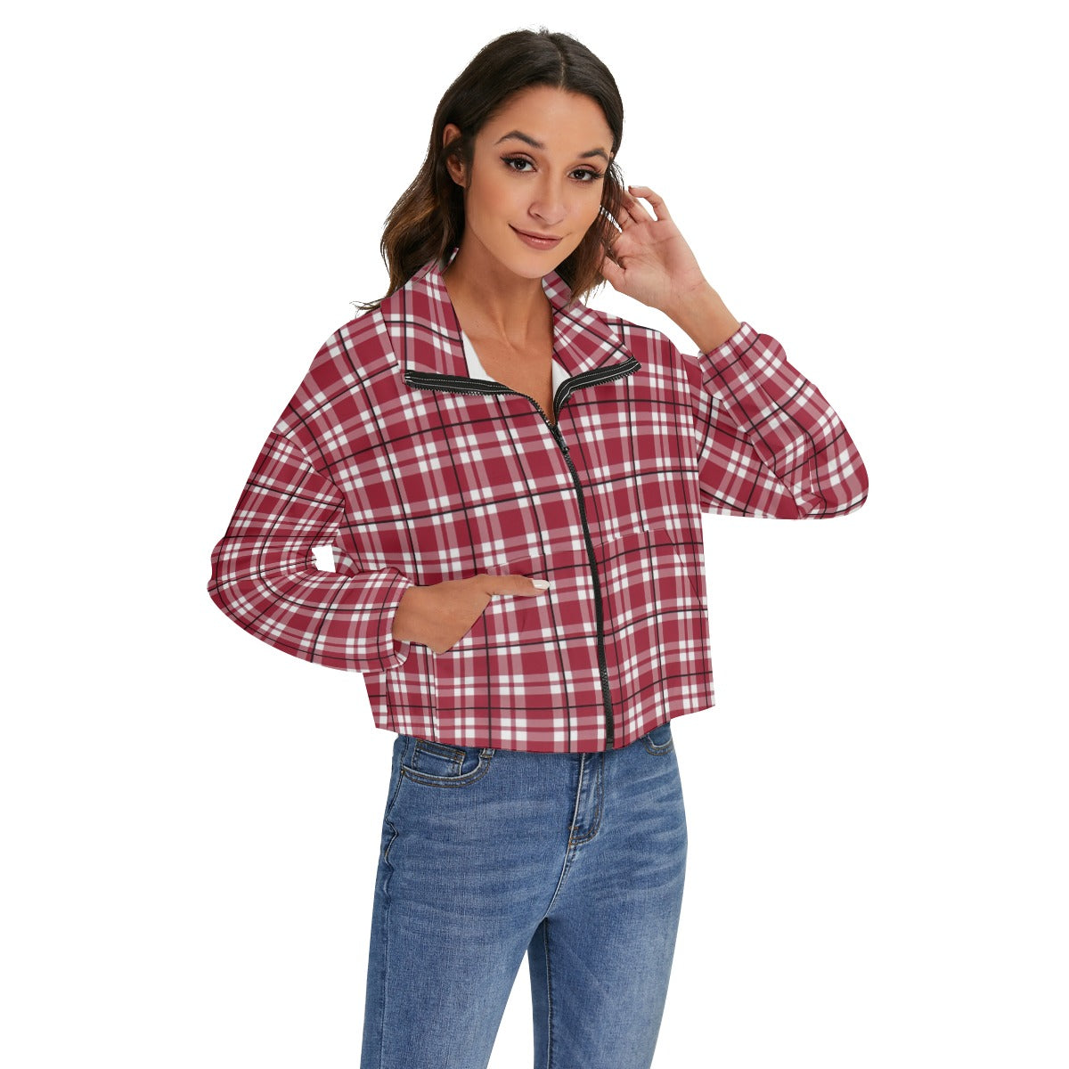 Alabama Crimson Tide Tartan Plaid Crimson White Women's Zip Jacket streetwear fashion product image 3