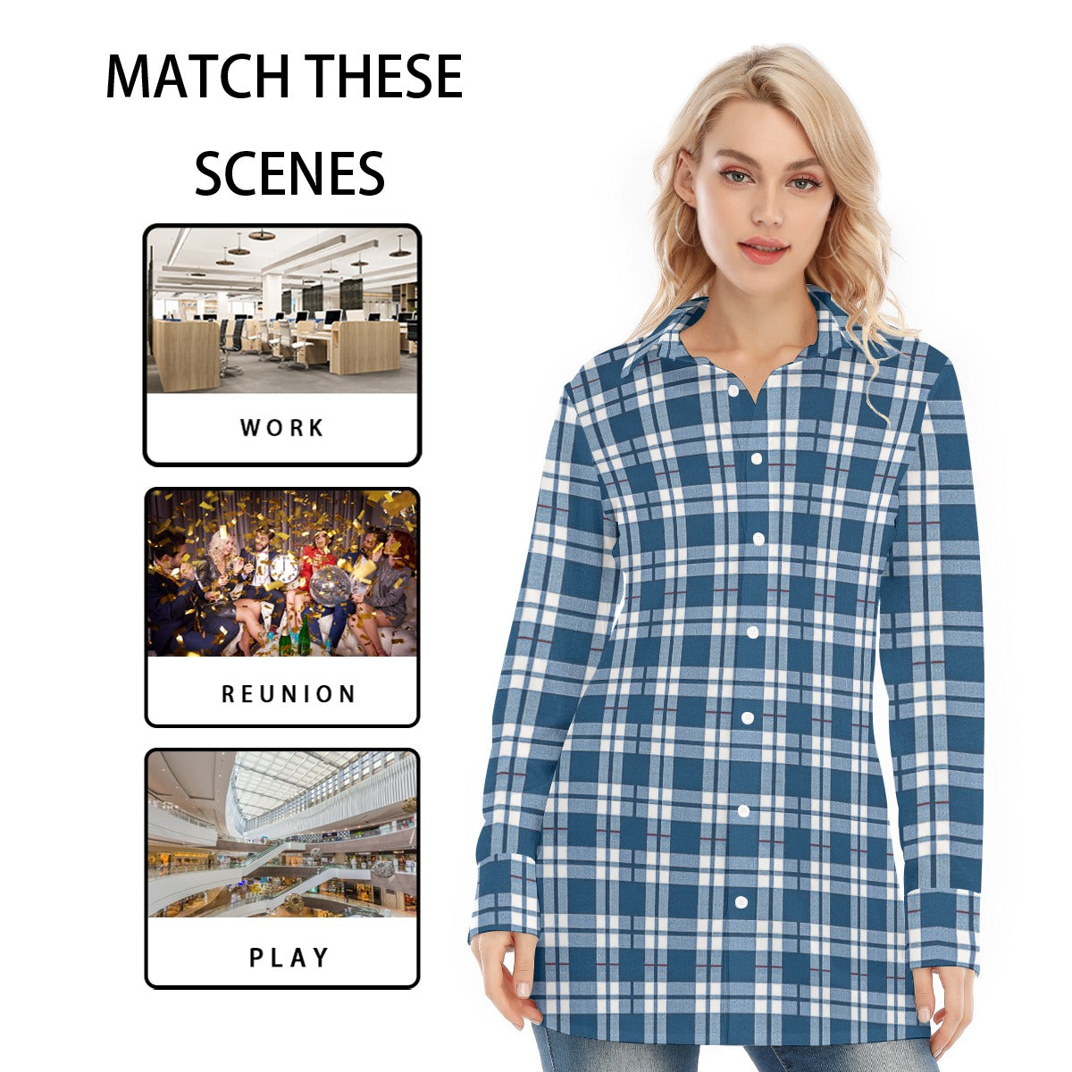 women navy plaid casual football shirt