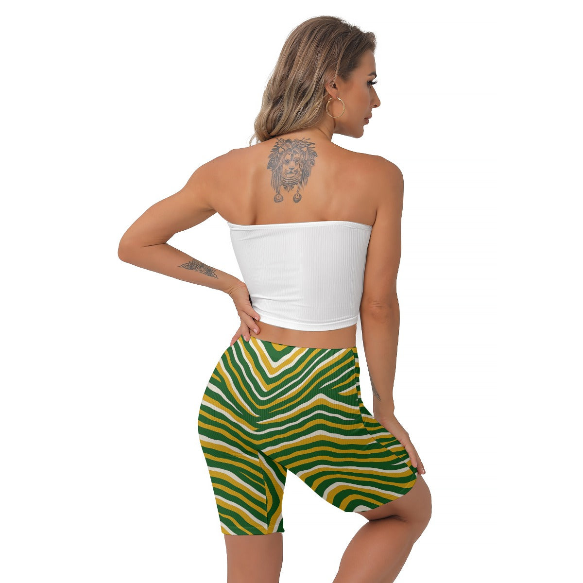 White Smoke Green Bay Football Yellow Green Women’s Shorts – Game Day Streetwear