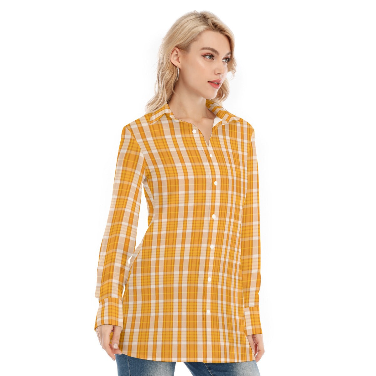 Tennessee Volunteers Orange White Plaid Womens Long Shirt 115Gsm Cotton Poplin 2 orange white plaid women fashion apparel