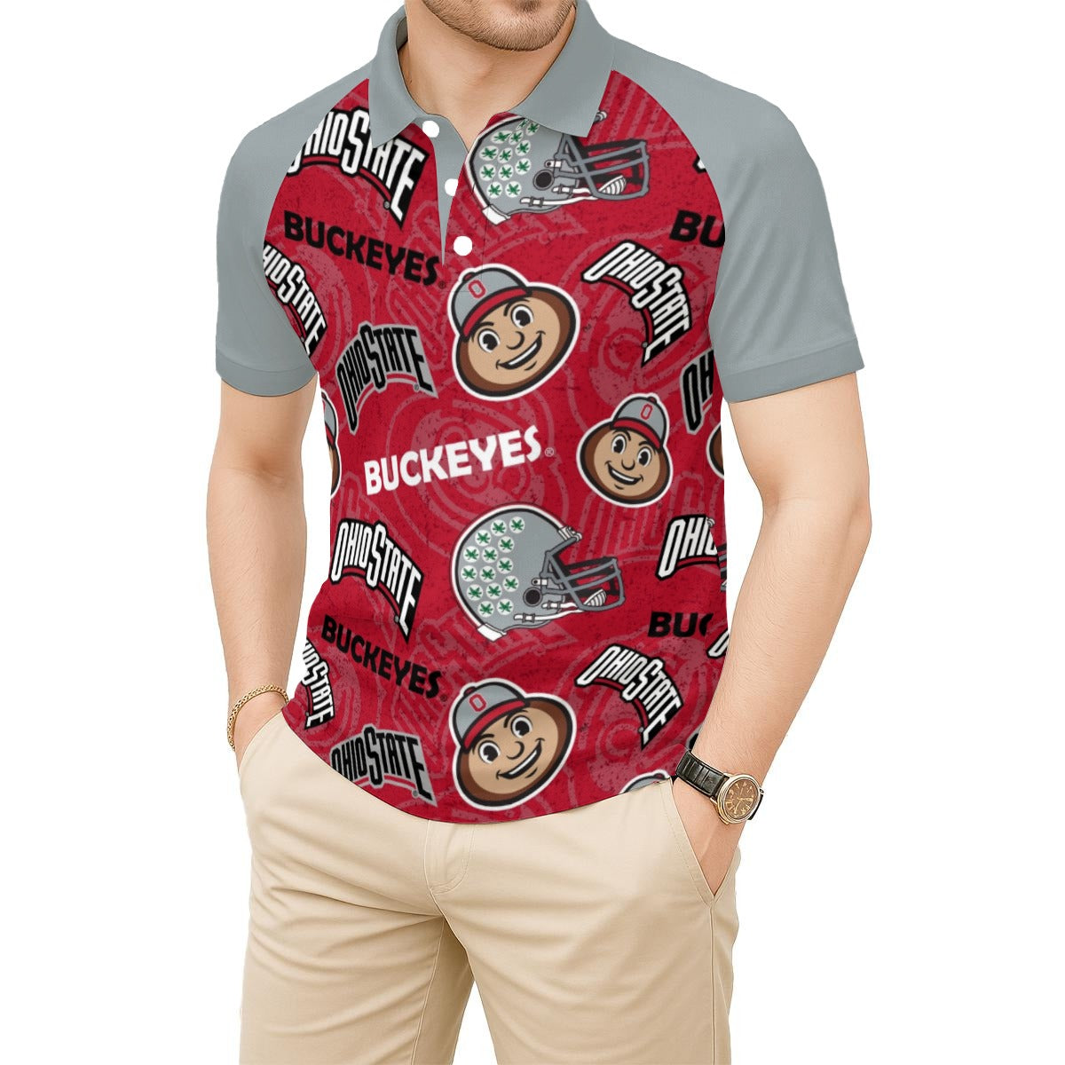 Ohio State - Buckeyes Men's Short Sleeve Polo Shirt With Button Closure White game day varsity apparel