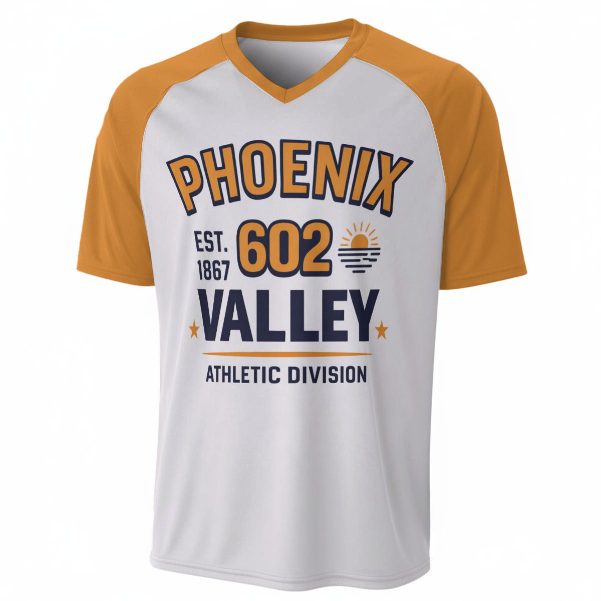 Phoenix 602 Valley Varsity T-Shirt – White Orange Athletic City Streetwear Style – sportswear style, lightweight game day shirt, image 1.0