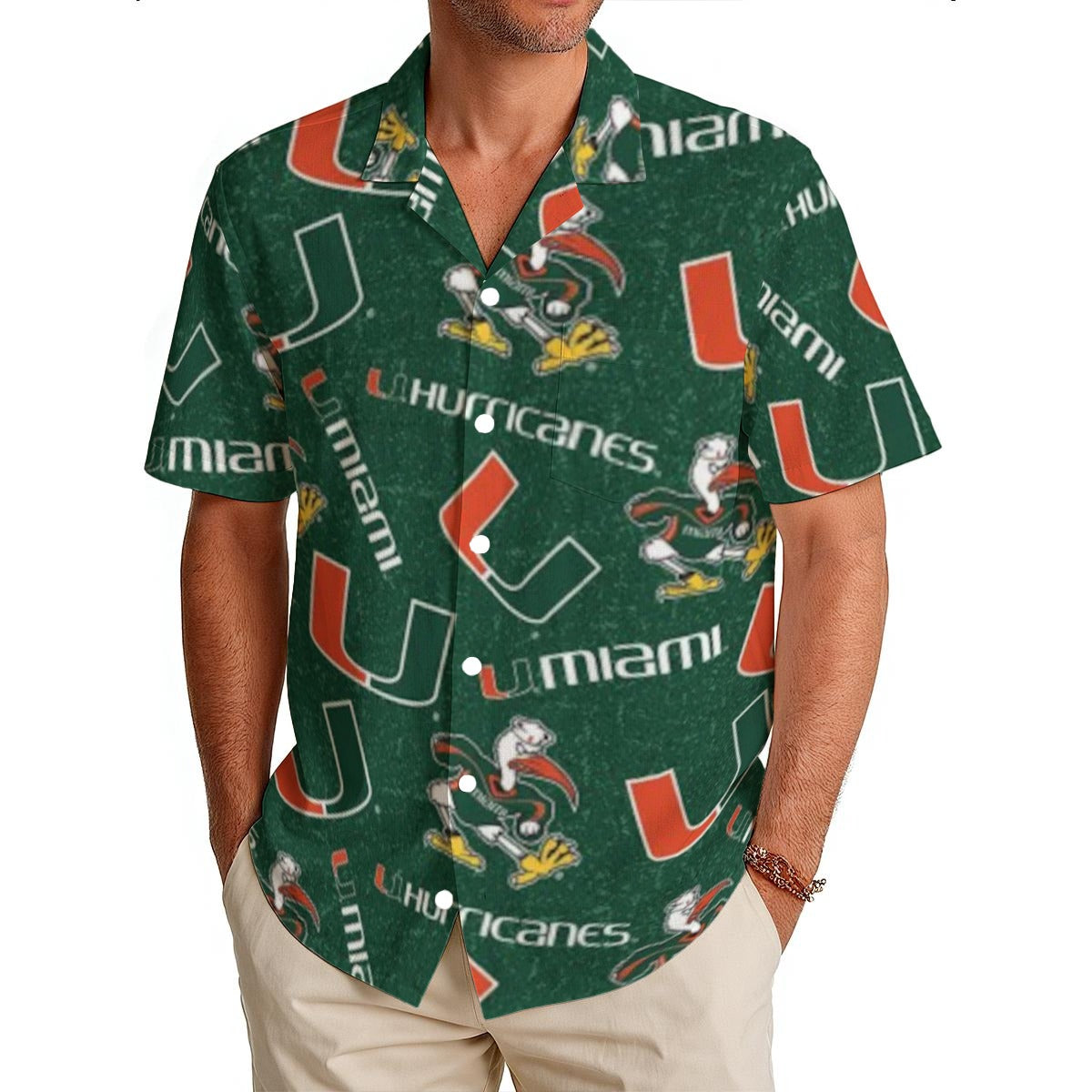 Miami Hurricanes Men's Hawaiian Shirt|150GSM - ACC football apparel varsity sportswear product image 1.0