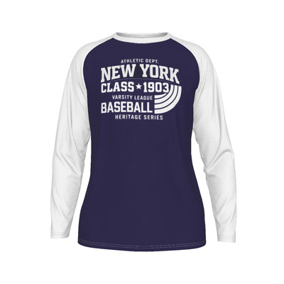 New York Baseball Raglan Long Sleeve Shirt – Navy and White Varsity Athletic Tee Class 1903 – football shirt, game day outfit, image 1.0