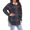 women navy plaid casual football shirt