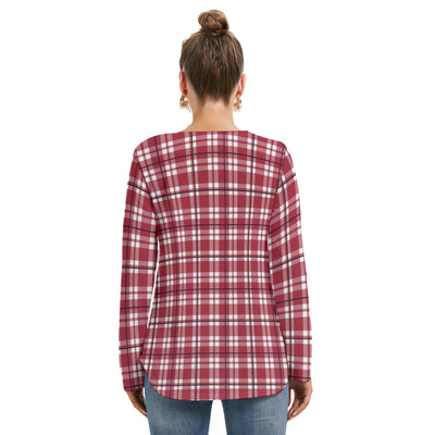 Alabama Crimson Tide Tartan Plaid Crimson White Women's Long Sleeve Neckline Tie Sweatshirt