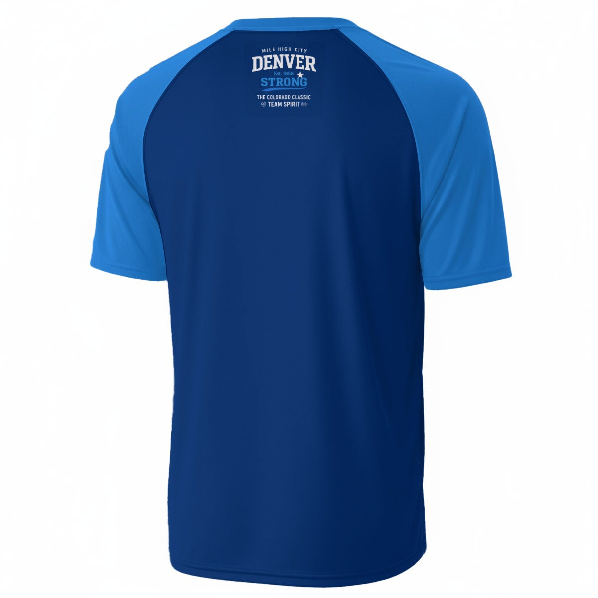 White Smoke Denver Strong Varsity Streetwear T-Shirt – Blue and White Mile High City Athletic Graphic Tee